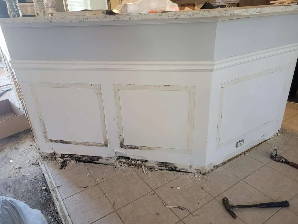 Water damage and mold on kitchen during Storm Damage Restoration in De Pere